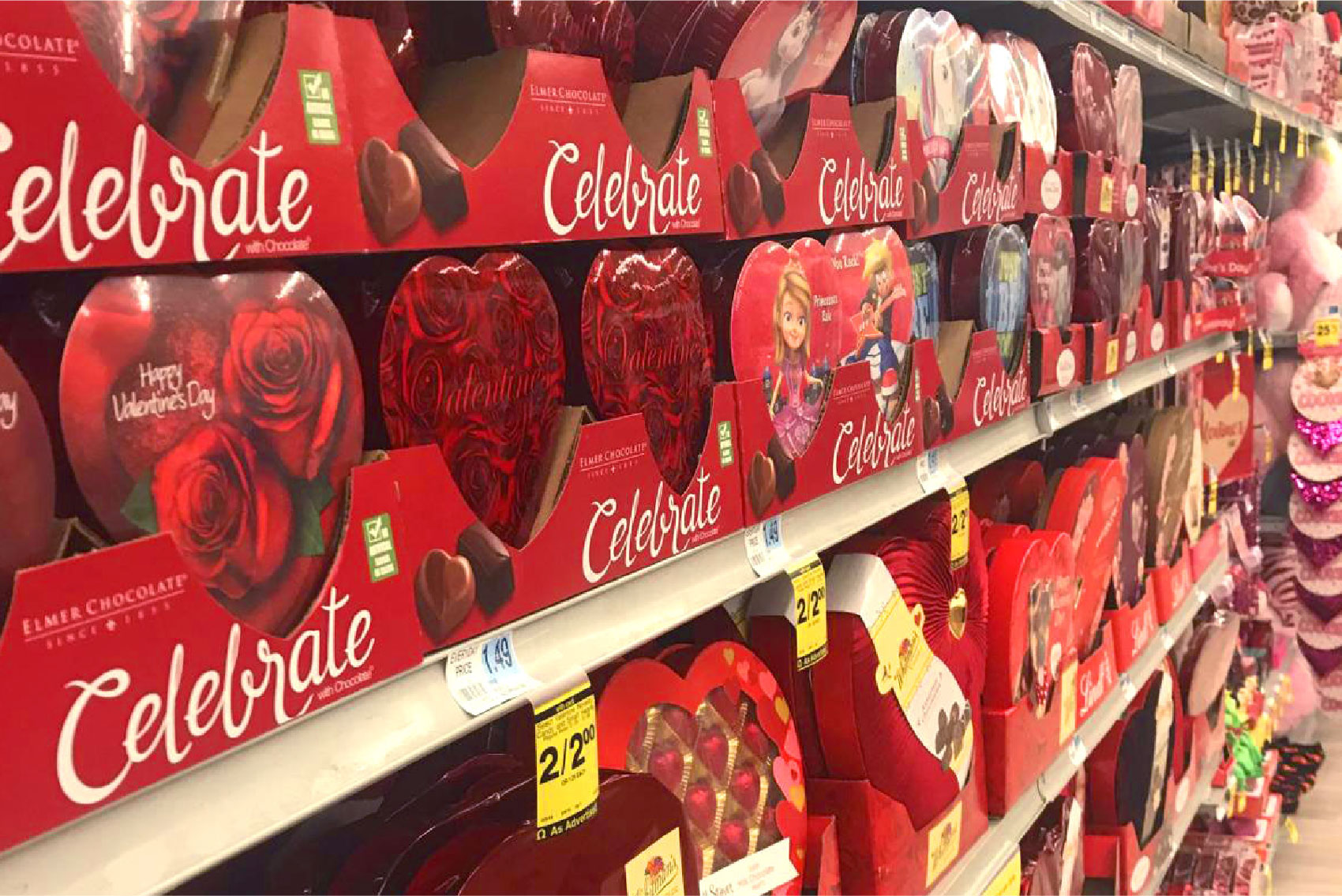 Store aisle filled with Valentine's Day candy